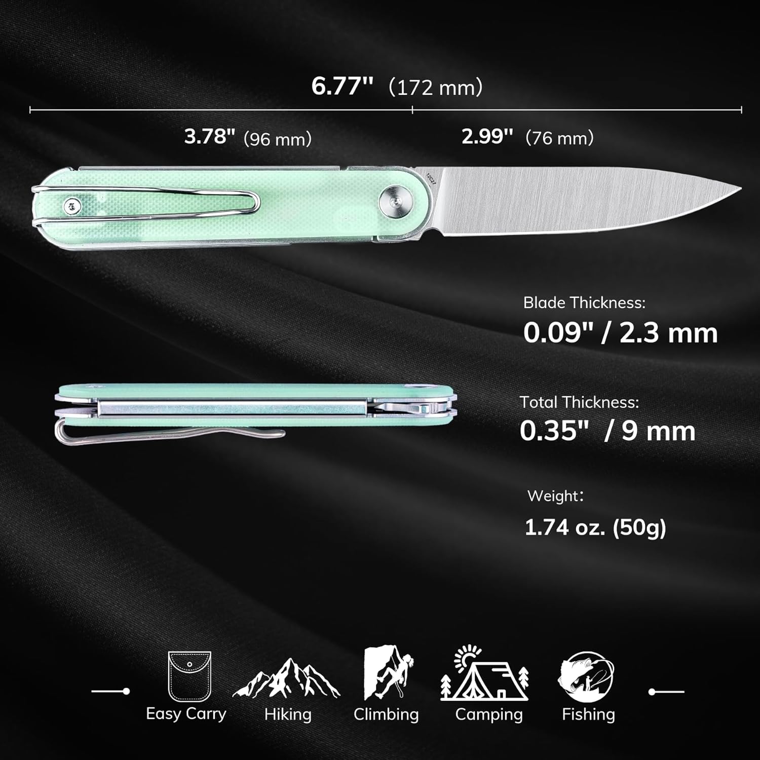 REALSTEEL IRIS Pocket Knife, Folding Knife, Front Flipper, Liner Lock, 2.99" 12C27 Steel Blade, Lightweight G10 Handle, 1.74oz, Deep-carry Pocket Clip, EDC Outdoor Indoor, Gifts for Men Women Camping Hiking Climbing Fishing (Natural G10)