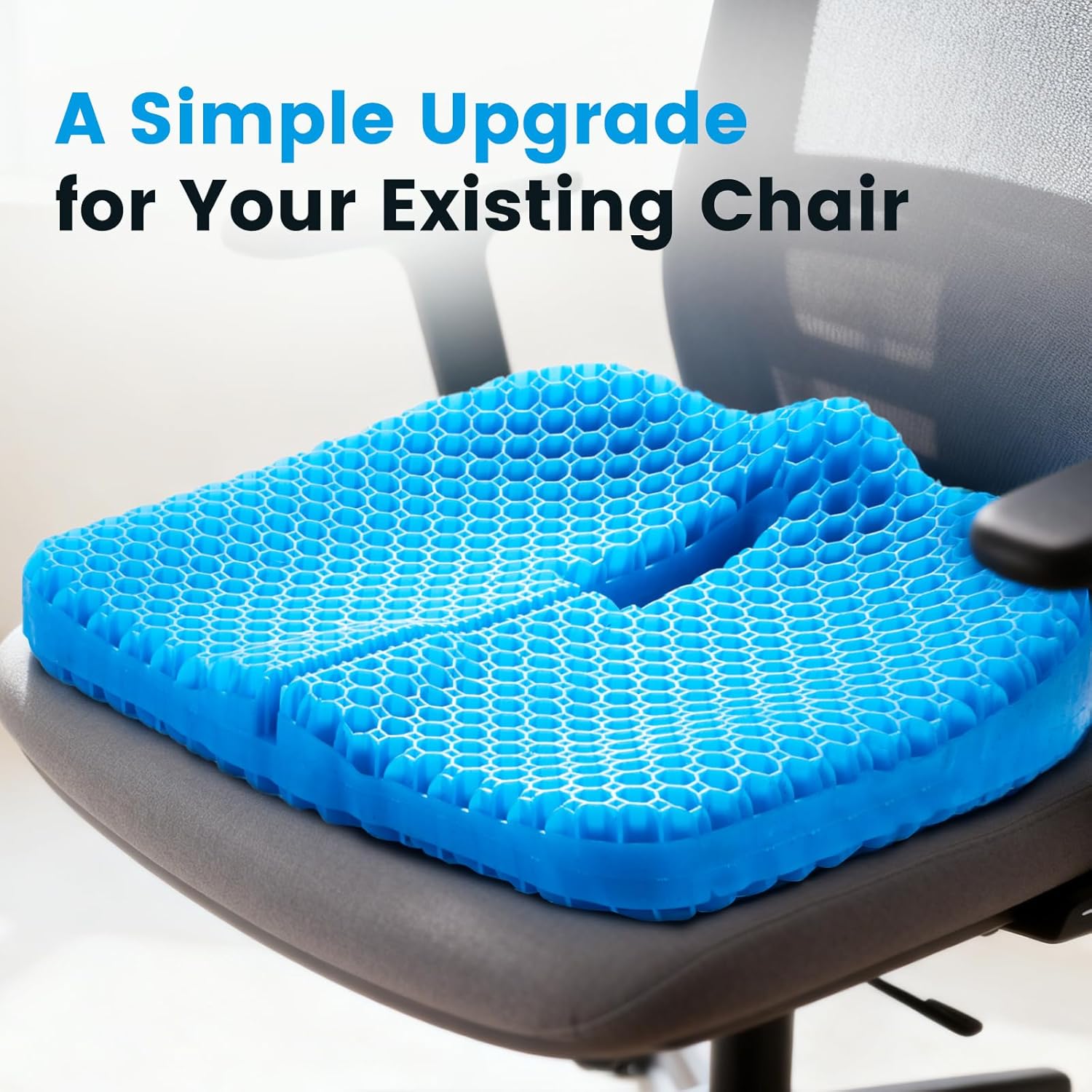 Gel Seat Cushion for Long Sitting, Gel Cushion for Pressure Relief, Soft & Breathable, Chair Cushion for Office Chair, Car, Wheelchair, Seat Cushion with Non-Slip Black Cover