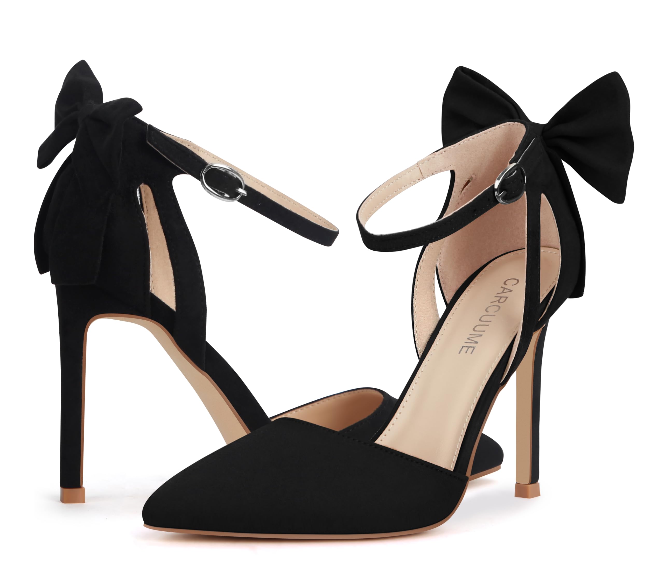 Carcuume Women's Closed Toe Heels Bow Stiletto Heel Sandals Pointed Toe Pumps Wedding Shoes: 10 Black