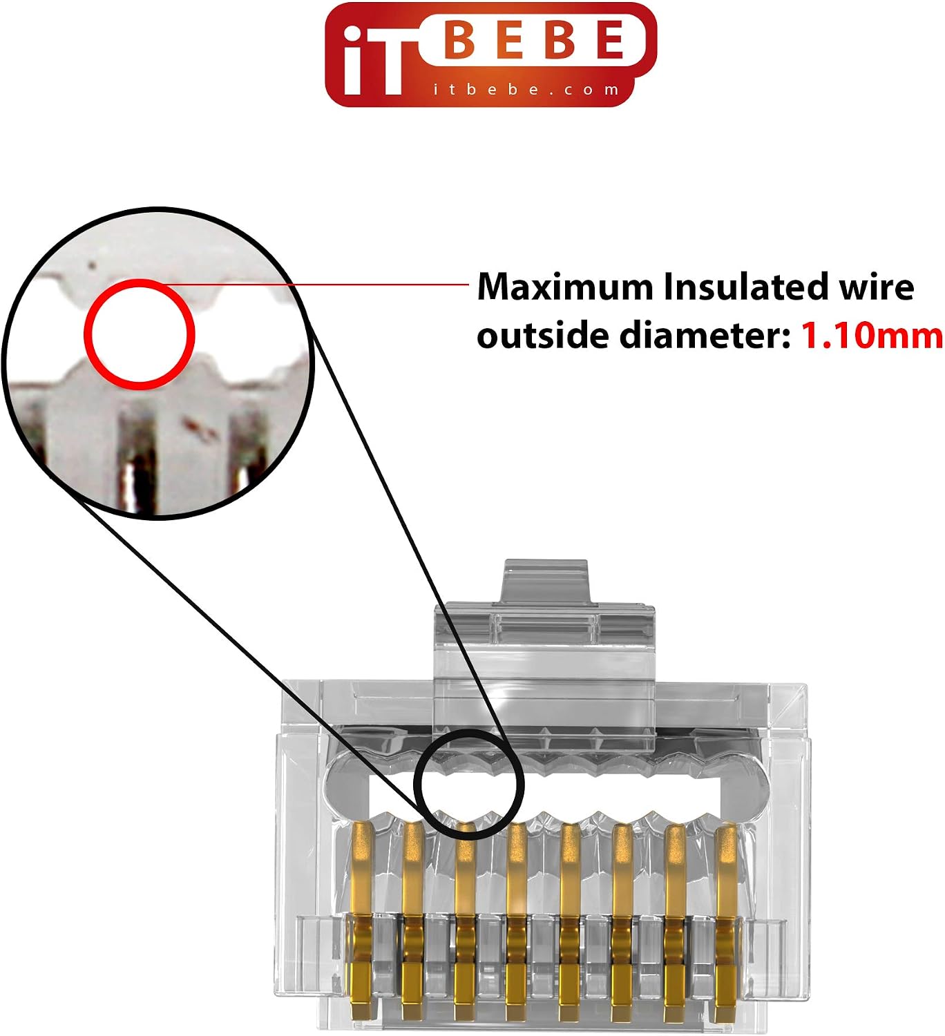 ITBEBE 60/60 RJ45 Cat6 Pass Through Connectors for 24 AWG Cables - 60 Cat6 Passthrough Connector Ends and 60 RJ45 Connectors RED Strain Relief Boots for Clean, snag-Free Ethernet Patch Cord