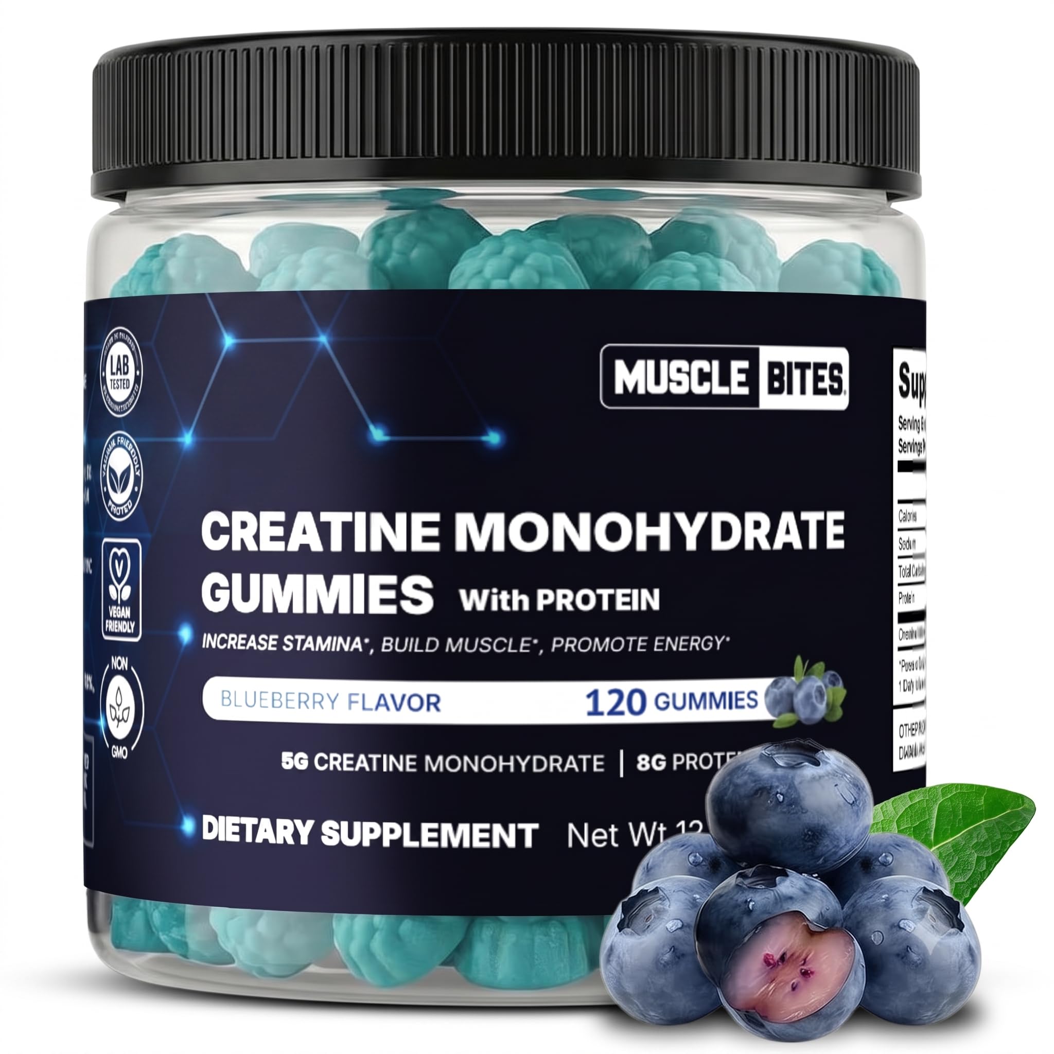 MuscleBites — Suplemento de creatina em gomas com creatina monohidratada 5 g, 120 gomas