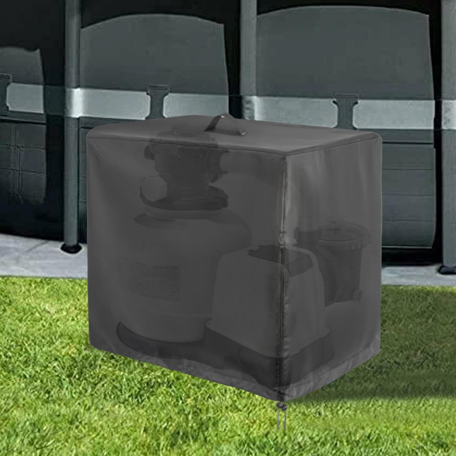 para Bomba Piscina Exterior | Impermeable Cilindro Filtro - Cubierta Filtro Piscina con Cordón Y Cremallera - Protección contra Viento Lluvia Residuos Sol y Evaporación de Agua en