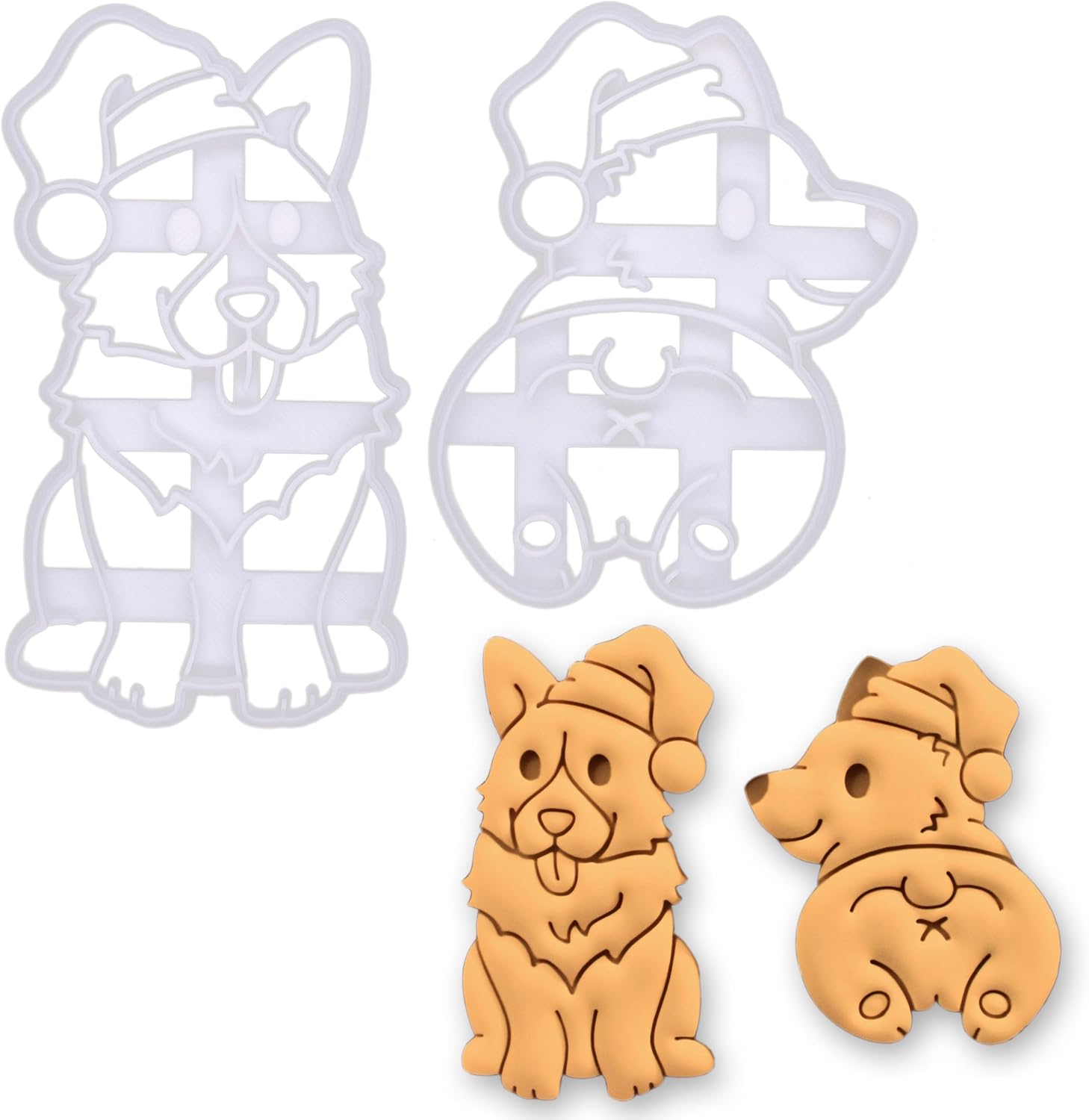 BAKERLOGY Set of 2 Santa Corgi Cookie Cutters (Corgi Butt & Happy Corgi Designs) – Cute Christmas Dog Biscuit Cutter with Santa Hat, Funny Pet-Themed Baking Tool for Holiday Treats & Stocking Fillers