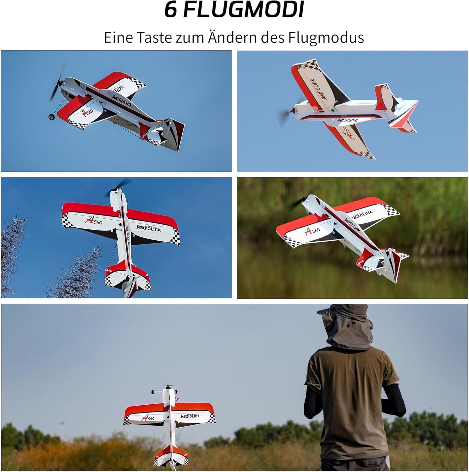 Radiolink A560 RC Flugzeug 3D Kunstflugzeug Bereit zu fliegen (RTF) 4 Kanäle mit Byme-A Gyro Flugregler, T8S Fernseteuerung, R8FM Empfänger Brushless Motor Freundlich für Anfänger & Fortgeschrittener