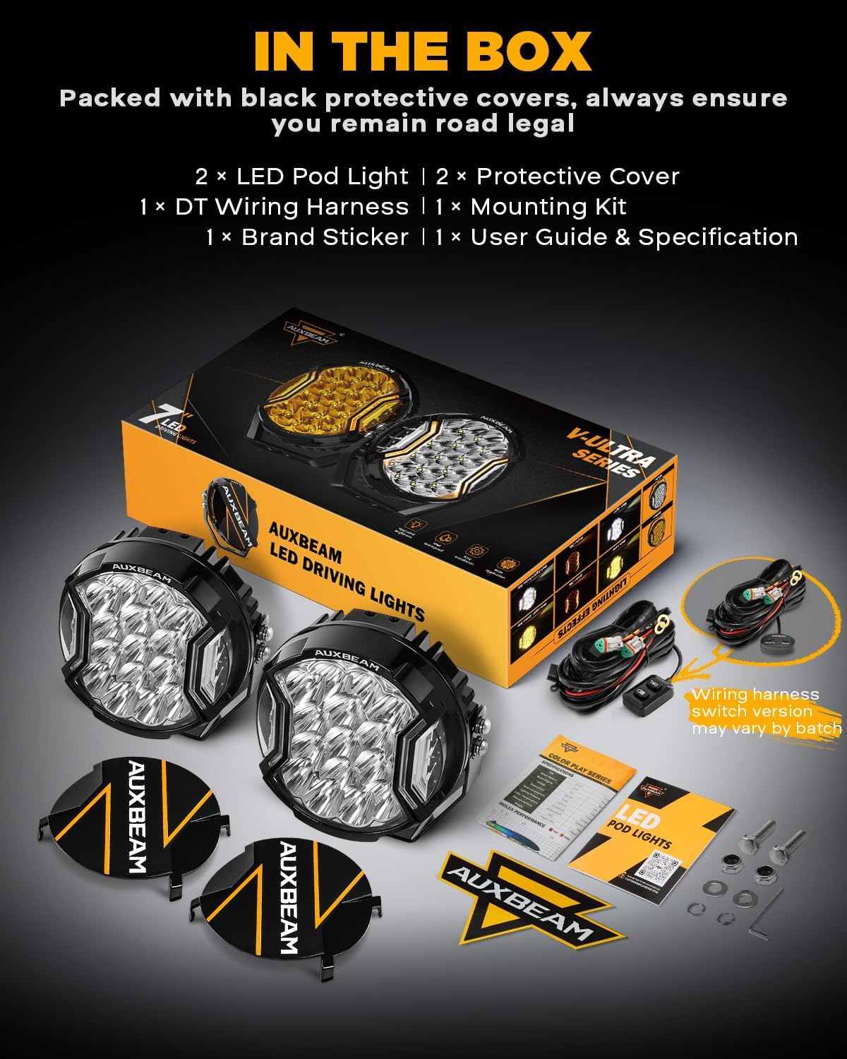 Auxbeam V-Ultra Series 7 Inch Round Off-Road Lights, Amber DRL Light Bar, 270 Degree Side Shooter LED Pods, 226W 26800LM Offroad Driving Lights with Protective Covers, Pair