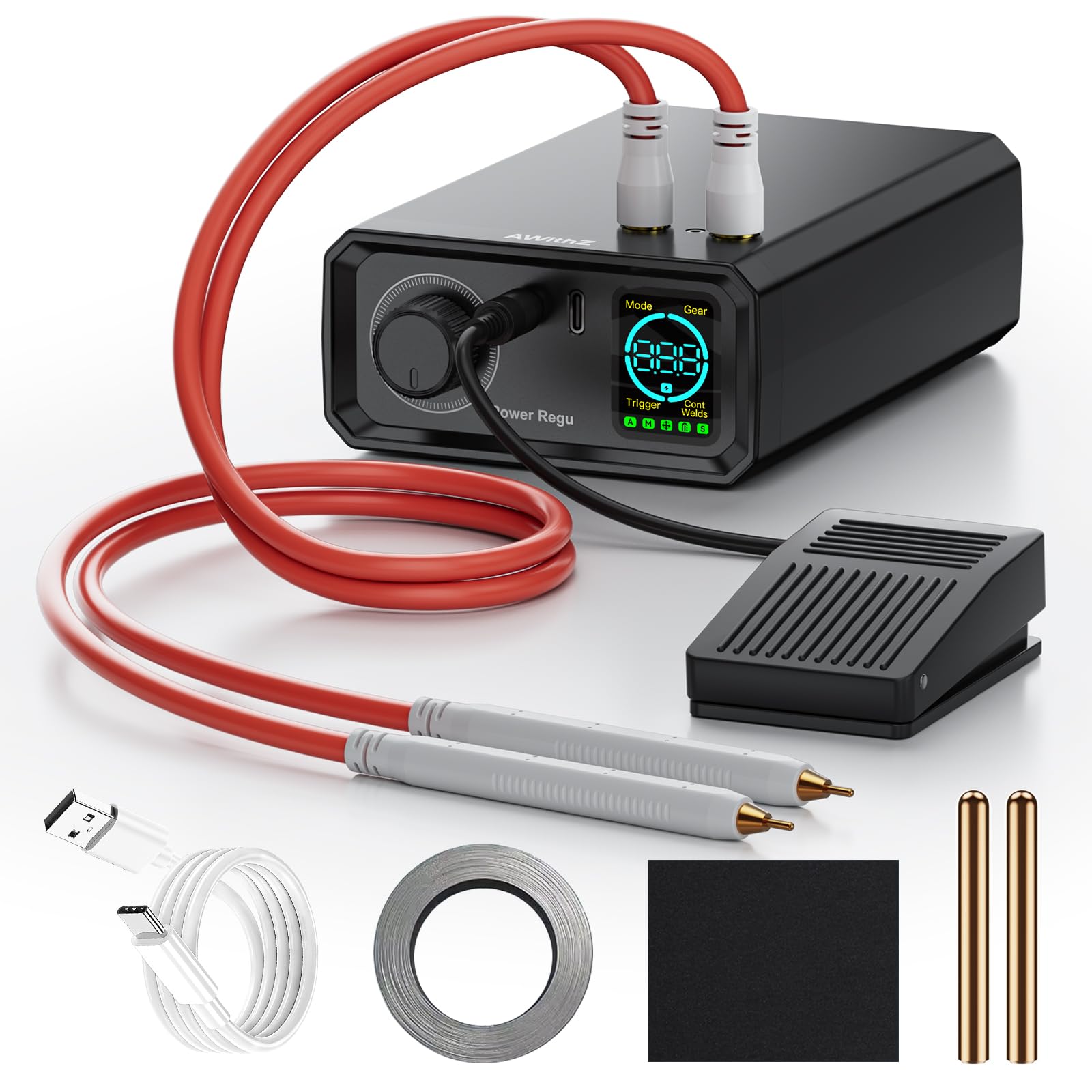 Saldatrice a punti per batterie da 9000W, funzionamento con manopola rotativa e 100 livelli di regolazione, comando a pedale, saldatrice 0,1-0,25mm con uscita a doppio impulso, portatile