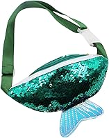 Vista 3 de JUMISEE Riñonera de lentejuelas brillantes para niños y niñas, bolsa de cintura holográfica con purpurina y cola de sirena, bolso cruzado, Verde