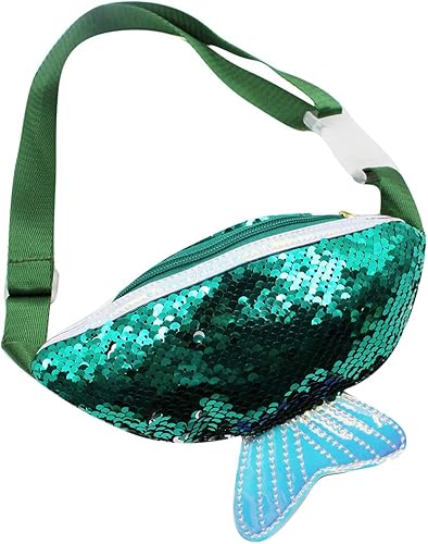 Miniatura 3 de JUMISEE Riñonera de lentejuelas brillantes para niños y niñas, bolsa de cintura holográfica con purpurina y cola de sirena, bolso cruzado, Verde