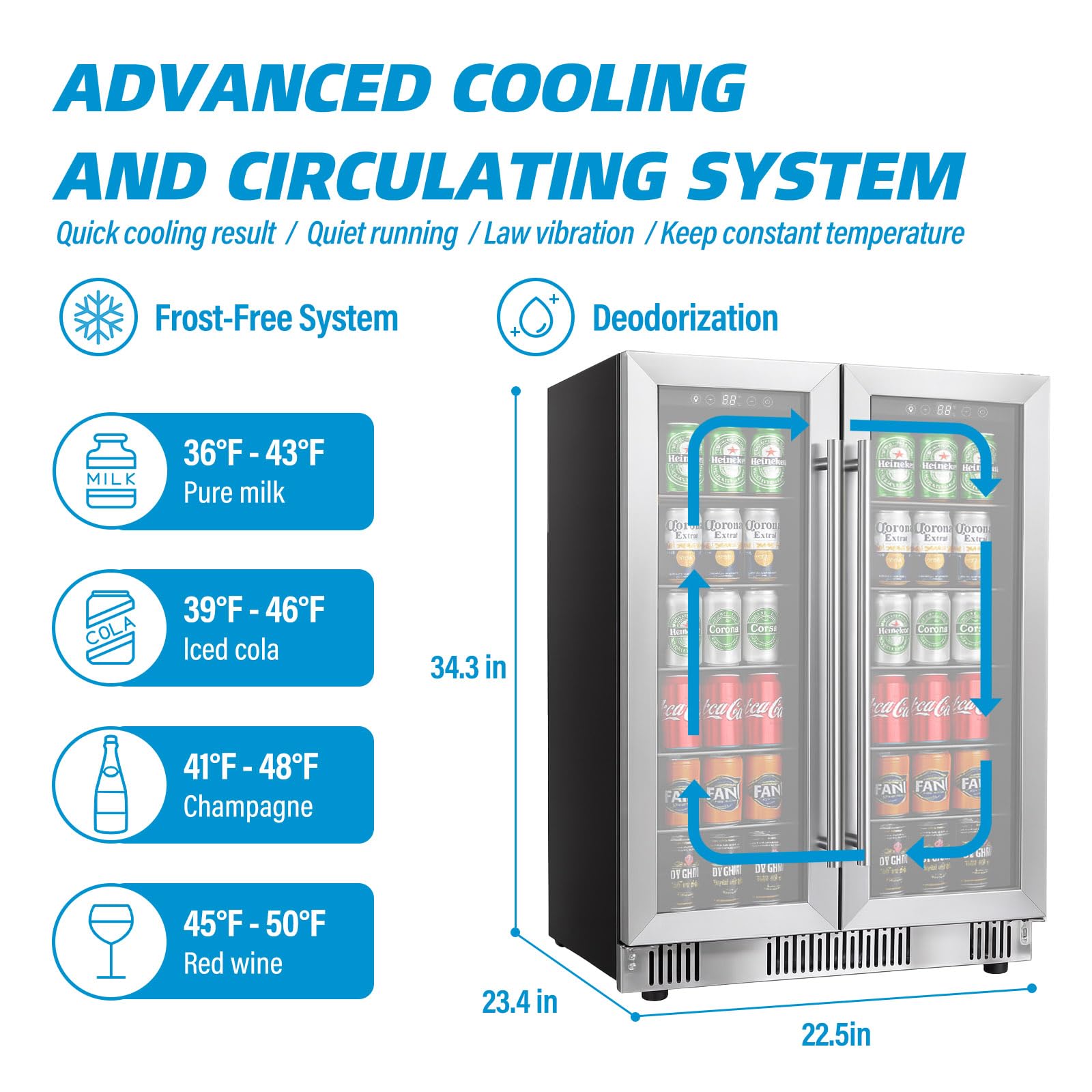 Doghly 24 Inch Wine And Beverage Refrigerator, Dual Zone Wine Cooler With Advanced Cooling, 176 Cans And 42 Bottles Capacity, Built-In Or Freestanding Beverage Fridge For Home, Bar, Kitchen on Fridge.com - View 6