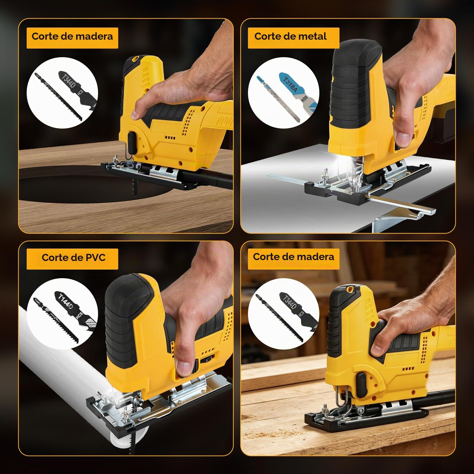 Serra de calar inalámbrica, compatible con baterías DeWaIt 18V/20V, 2800 rpm, motor sin escobillas, 7 ajustes de velocidad, corte inclinado ±45°, carrera de 18 mm, adecuada para madera, metal y PVC