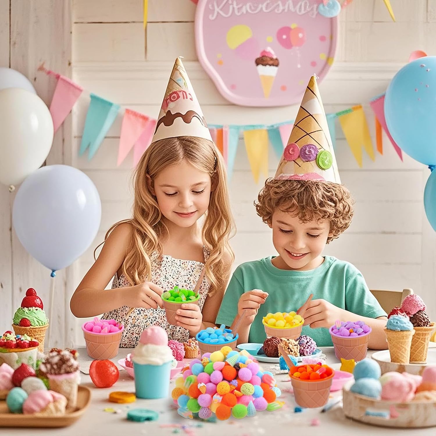 154 Pcs Ice Cream Sensory Bin Items Summer Counting Sorting Sensory Bin Filler Fine Motor Ice Cream Counts for Easter Day Spring Summer Counting Decor