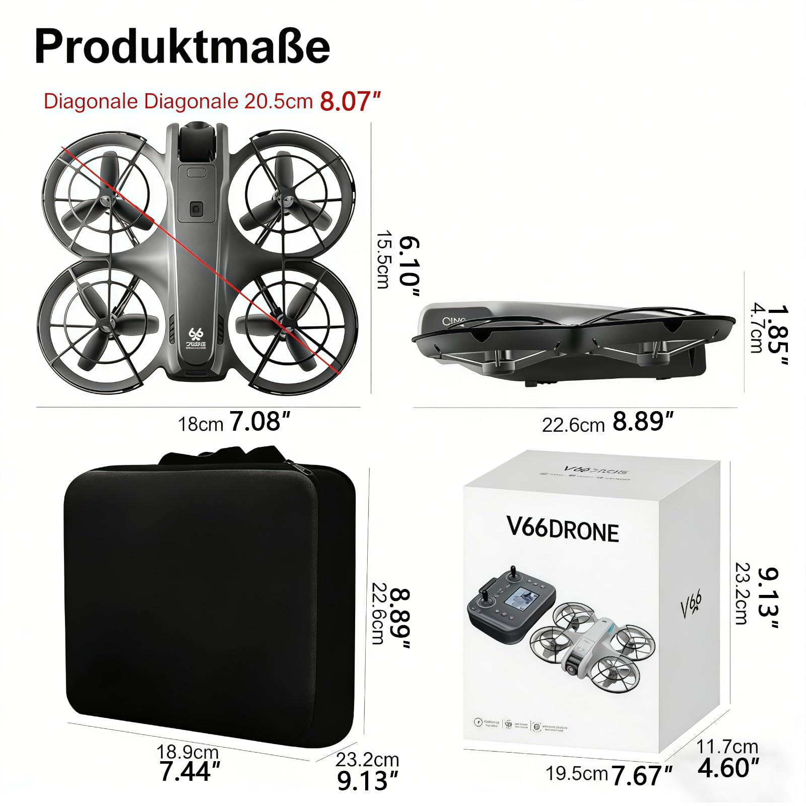 RC Drohne mit Dual Kamera, Propellerschutz für mehr Sicherheit, LED Beleuchtung – Bürstenloser Motor, Höhenhold, One-Key Start/Landung, Headless Mode, 3D-Flips, 3 Speed Modi, 2 Akkus – für Einsteiger