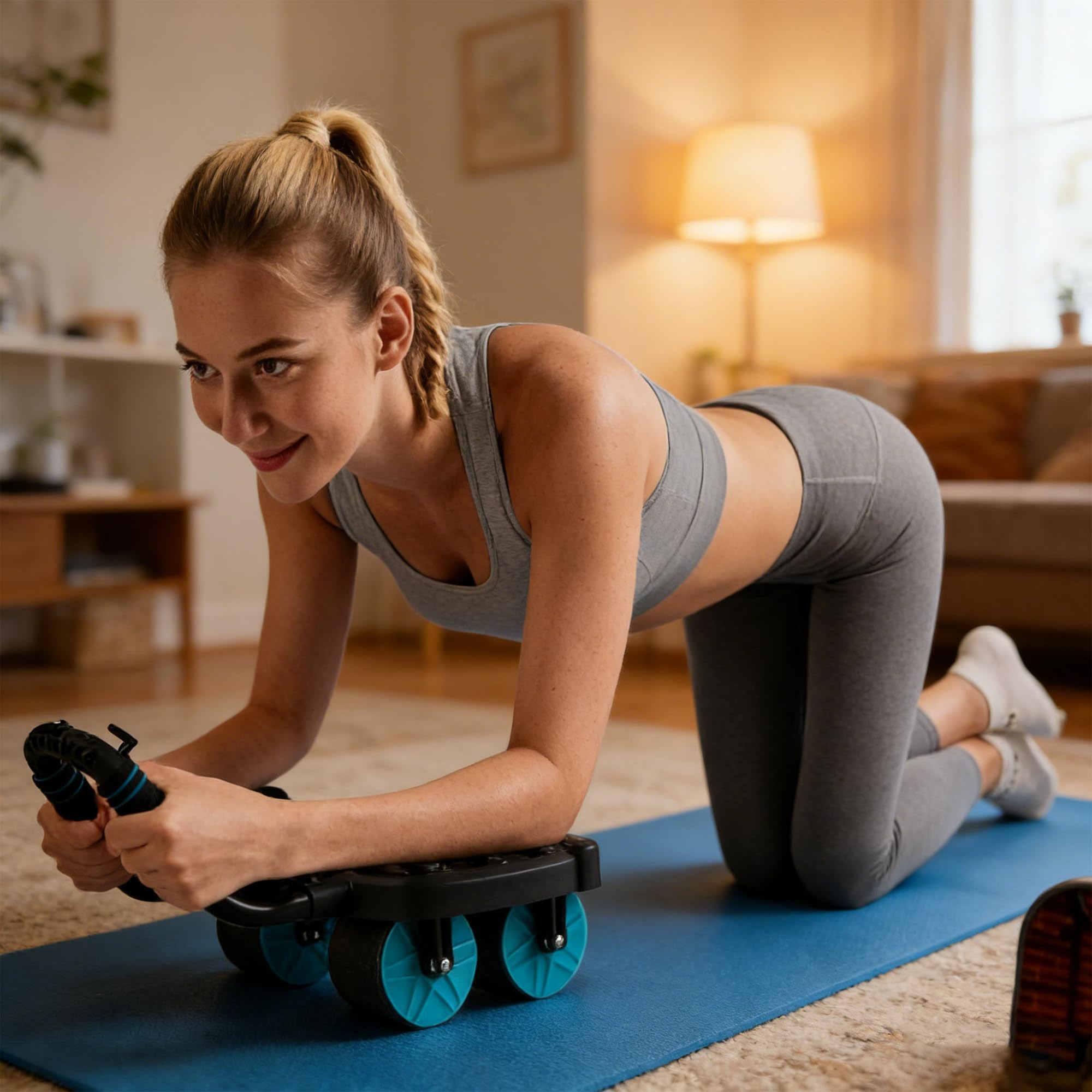 Rueda de ejercicio para abdominales, incluye una rodillera, con 6 coderas y 4 ruedas, puede rebote automático, equipo de ejercicio abdominal para abdominales centrales, para gimnasio en casa