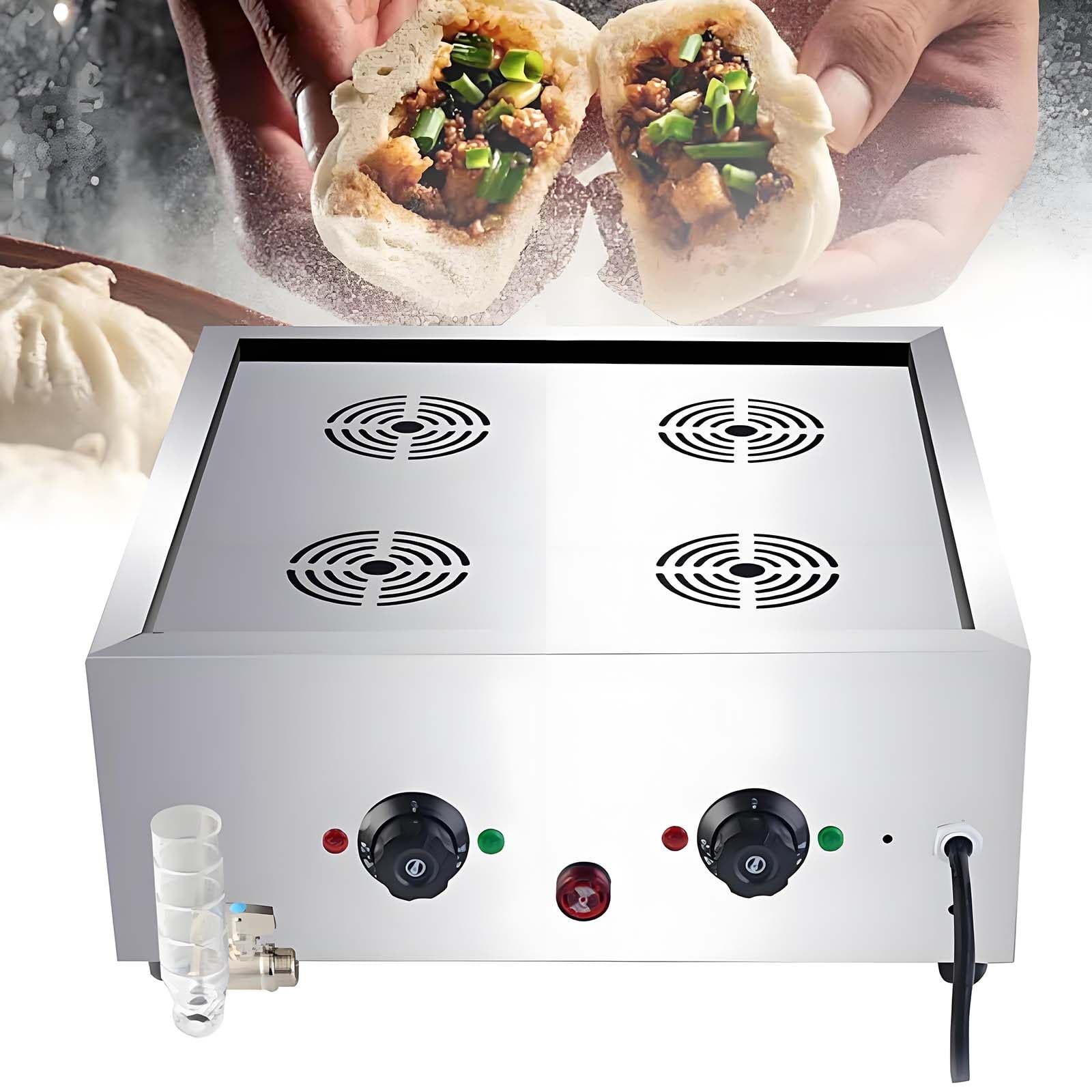 GUTYGIO Steamed Bun Warmer Machine,Electric Hot Food Warmer,Water Shortage Alert,Precise Temperature Control,Heats Up Quickly,w/Heating Reminder Light 4holes