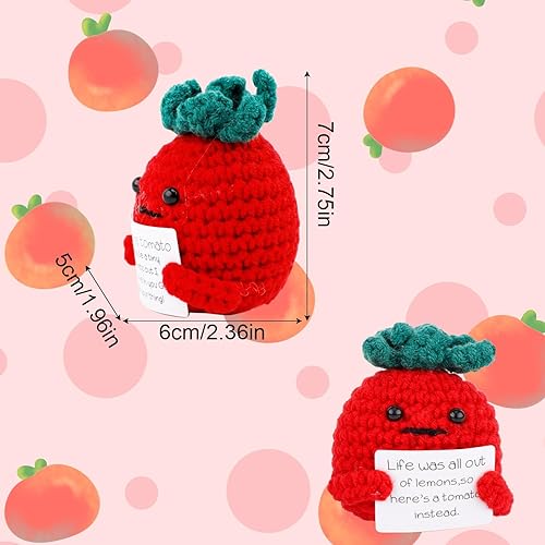Miniatura 2 de BOXOB 2 piezas de tomate positivo divertido, mini tomate positivo de punto, inspirador positivo, papa, creativo, lindo, de lana, positivo, juguete
