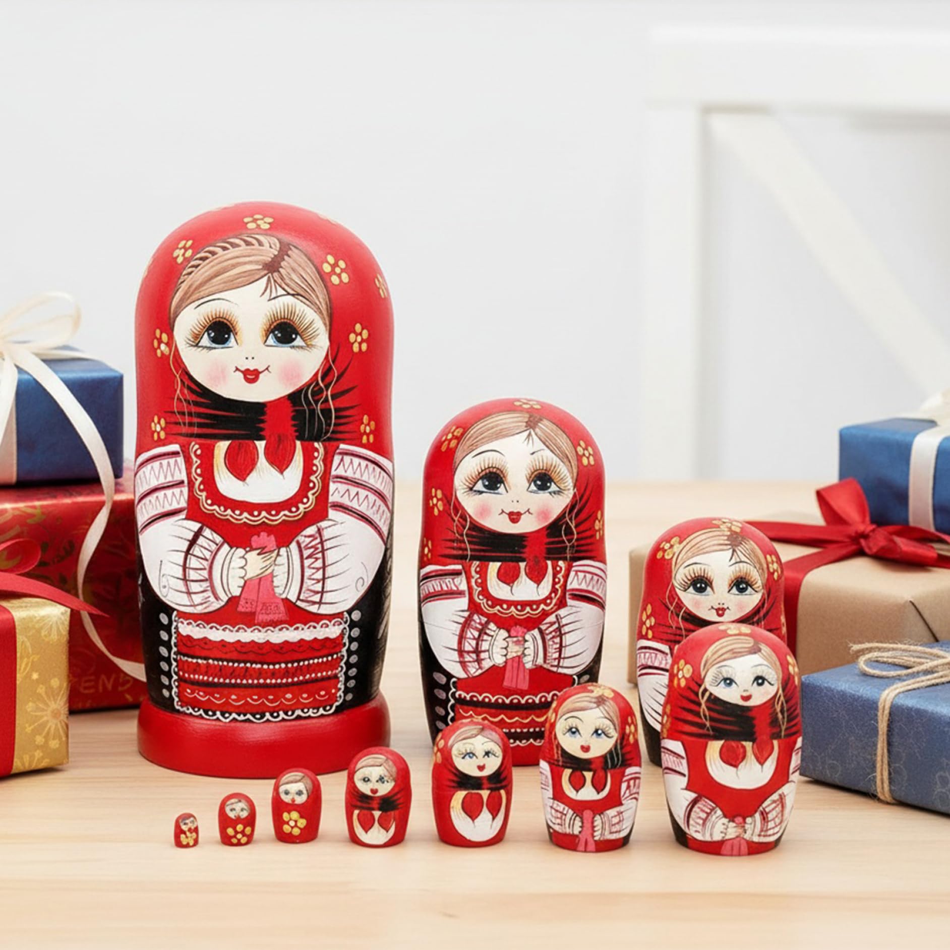 Poupées gigognes 10 pièces empilables en Bois coloré Amusant poupées Russes pour Enfants Adultes Anniversaire Vacances de noël