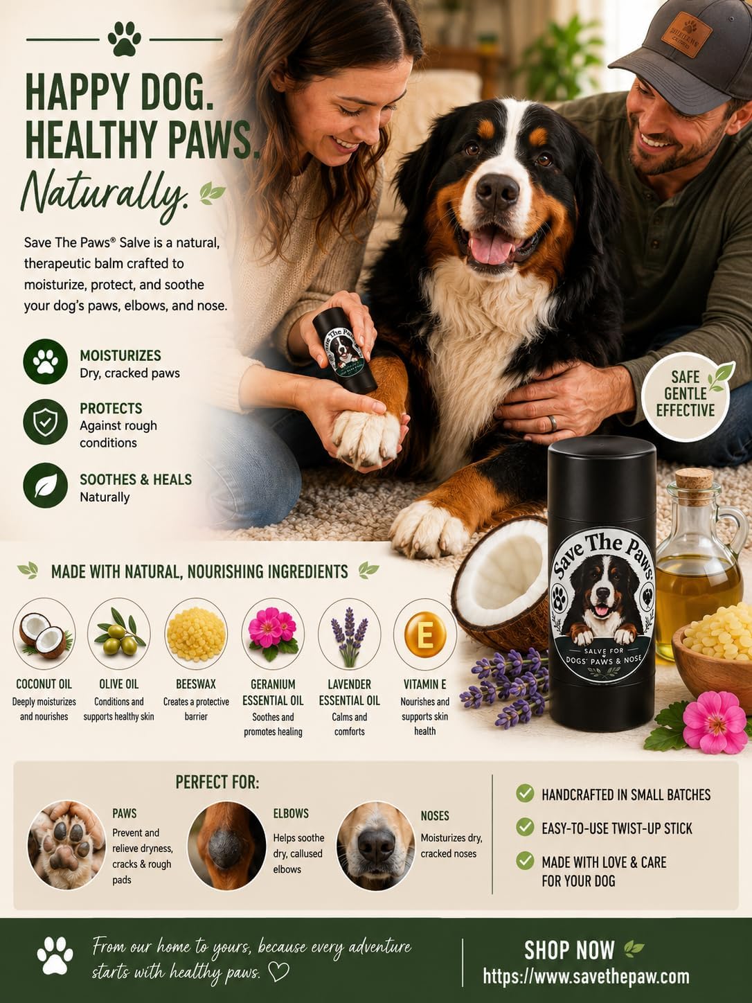 PAW Protection Paw Salve Paw Balm SaveThePaws™ | All Natural Dog PAW Protection| Soothing Paw Salve| Dog Paw, Nose and Elbow Balm | Lick-Safe Dog Paw & Nose Balm with Coconut Oil |