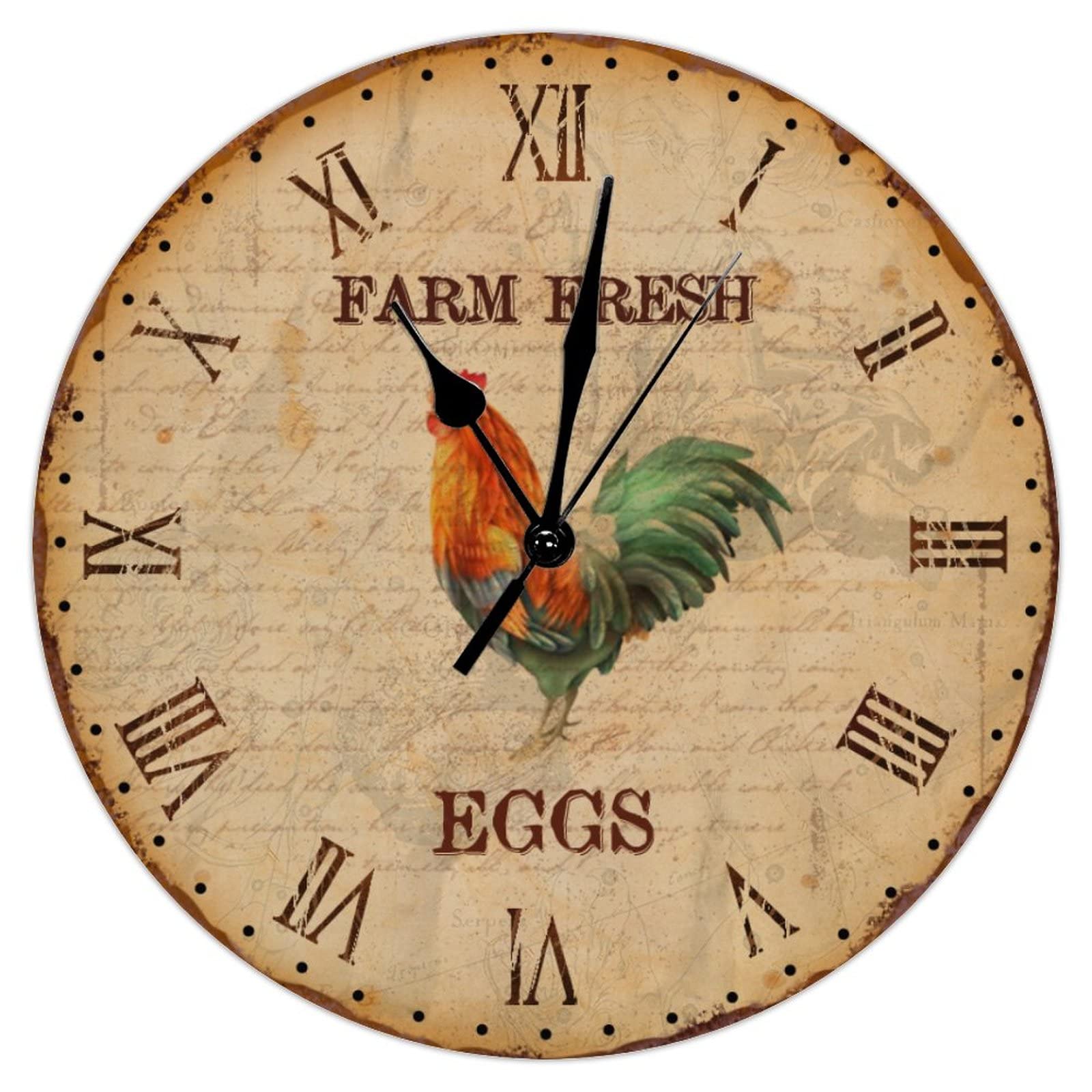 Horloge murale anti-bruit pour maison et bureau bois rustique coq