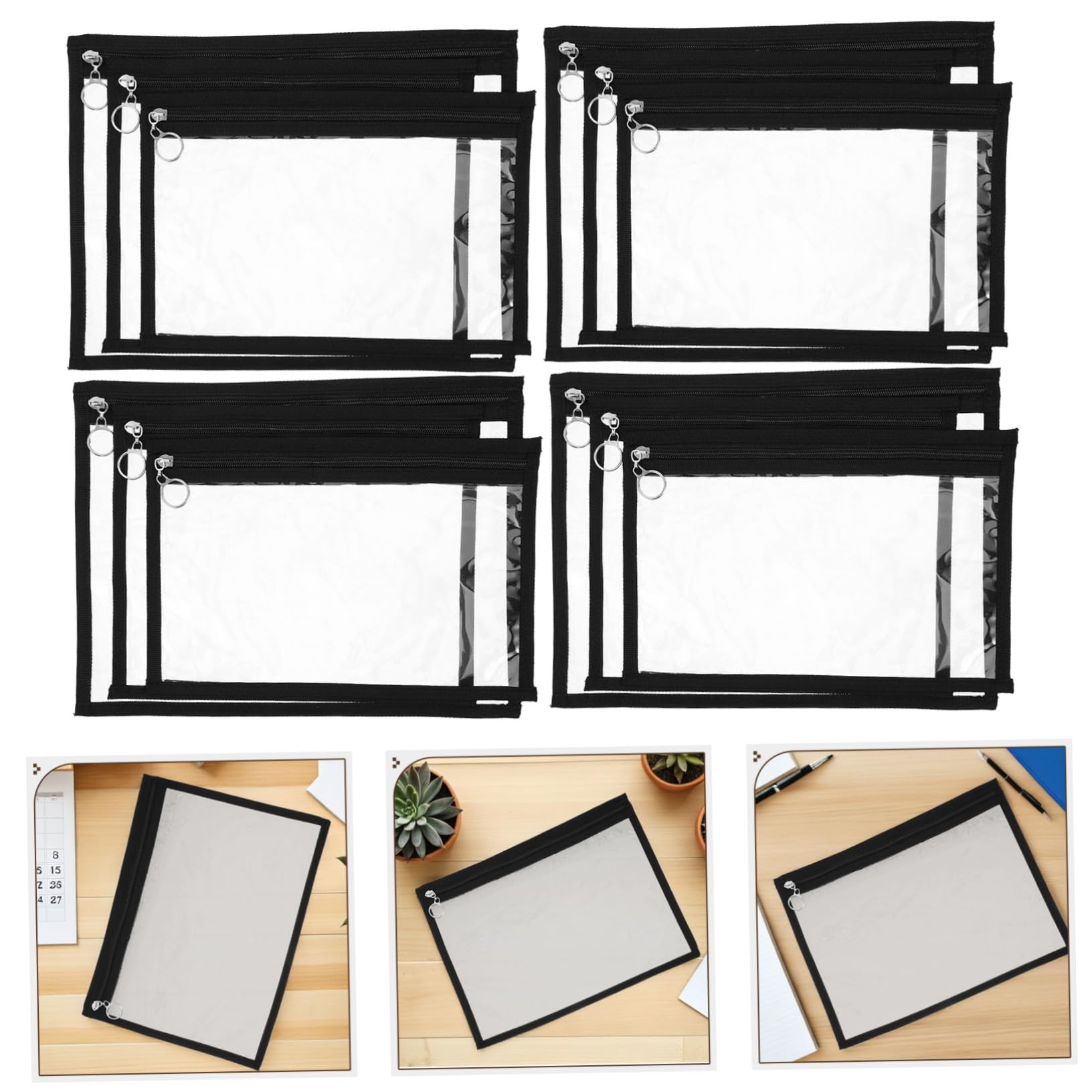 NUOBESTY 12 Pezzi Sacchetti Trasparenti in Pvc Chiusura a Cerniera Impermeabili per Ufficio e Attività All'aperto, Organizer per Documenti e Accessori Zip Sicura