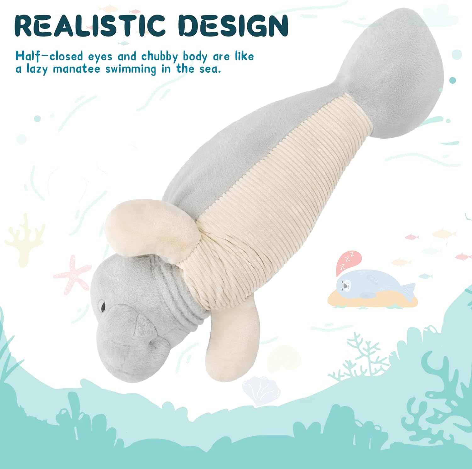 MorisMos 47 Inch Manatee Plush Toy, Large Manatee Stuffed Animal Soft Sea Animal Pillow Gifts for Kids Chirstmas Birthday Party