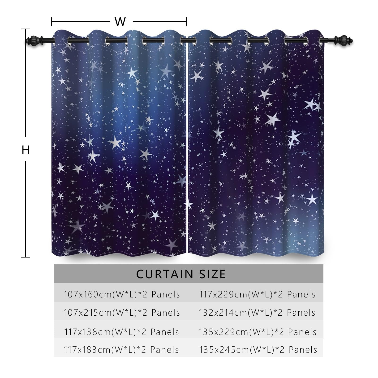 107x215cm Rideau à œillets pour chambre d'enfant Étoile brillante Ciel bleu Pentacle Impression d'art Séparateurs de pièces Rideaux de fenêtre pour Garçons filles Salle de jeux Salon,2 panneau