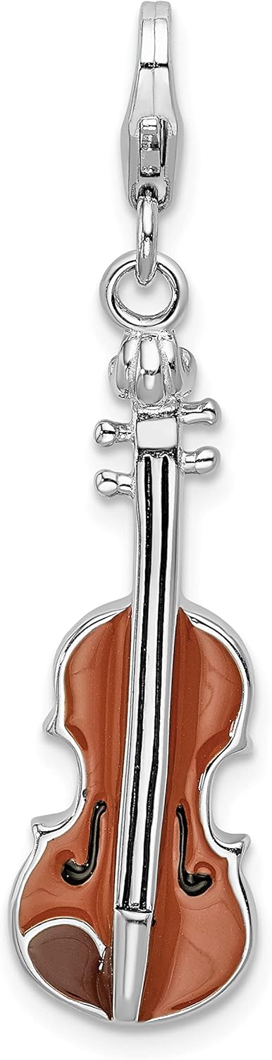 Amore LaVita Sterling Silver Enameled 3-D Viola with Lobster Clasp Charm