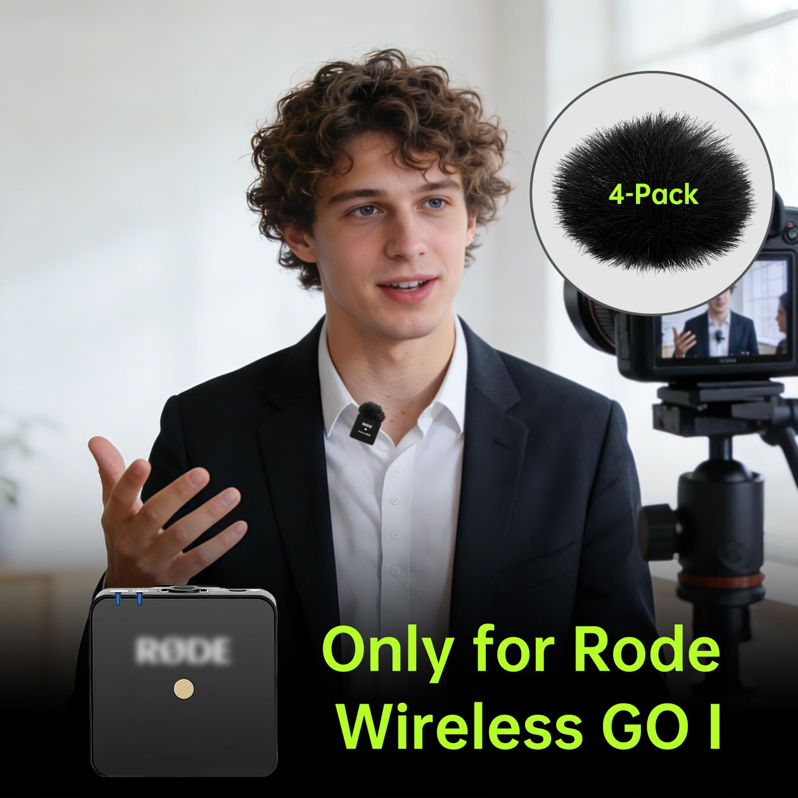 Filtr przedniej szyby/pop do mikrofonów Rode Wireless Go I (1. generacji) - futrzany pokrowiec na mikrofon do redukcji szumów wiatru i otoczenia (Rode Wireless Go I, czarny)