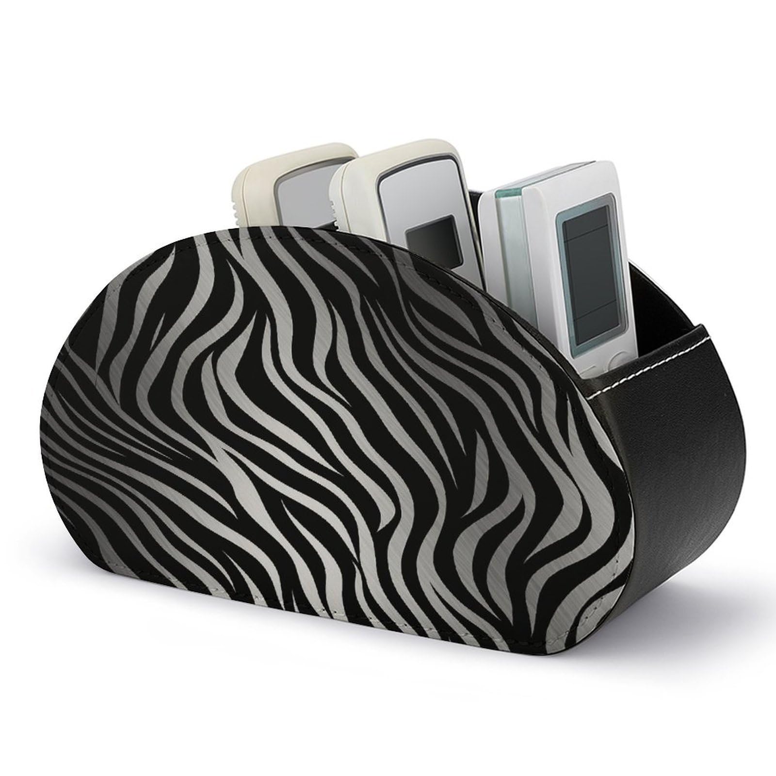 LZQPOEAS Zebra Print Remote Control Holder Desk Storage Organizer Box Container Remote Storage Box with 5 Compartments PU Leather Remote Caddy for Home Bedside Table Organizer