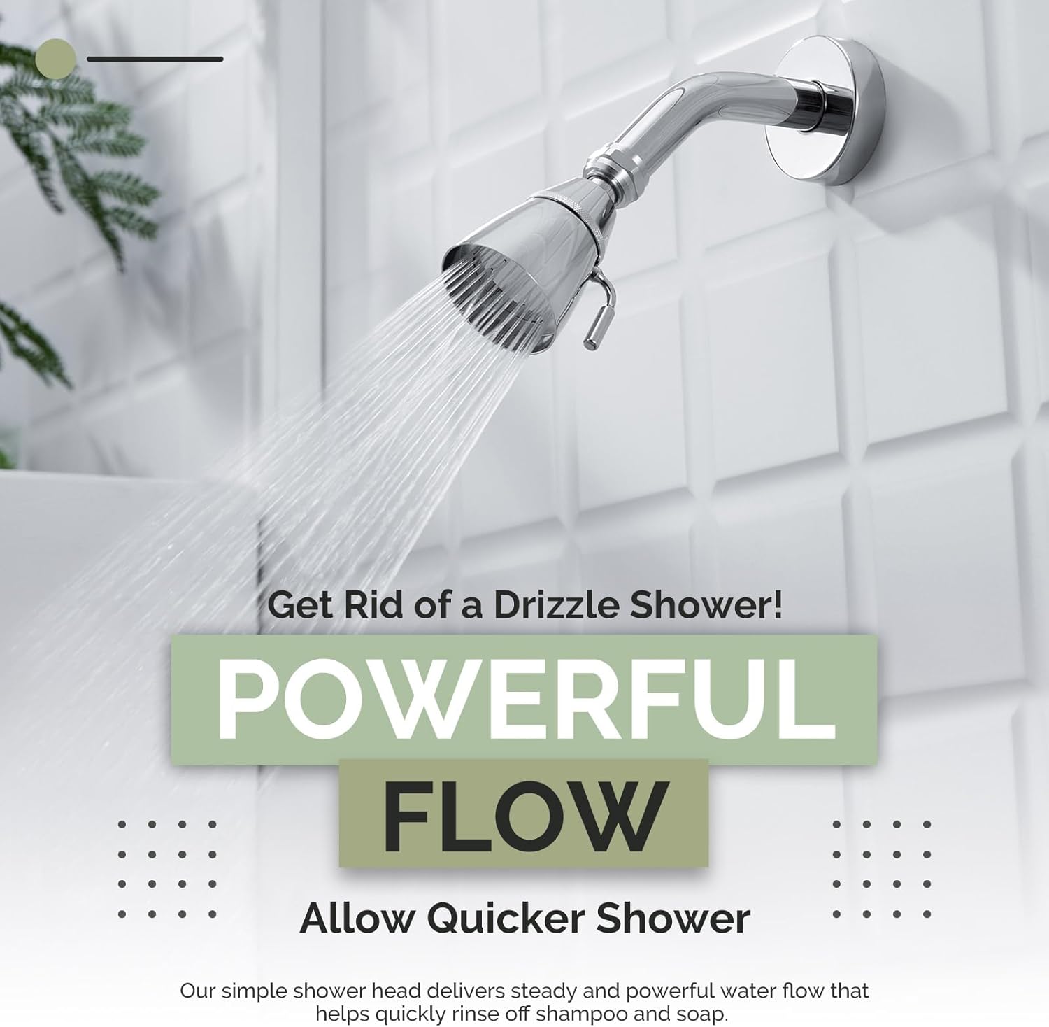 Angle Simple Shower Head High Pressure, Brass Shower Sprayer G 1/2, Chrome image 3