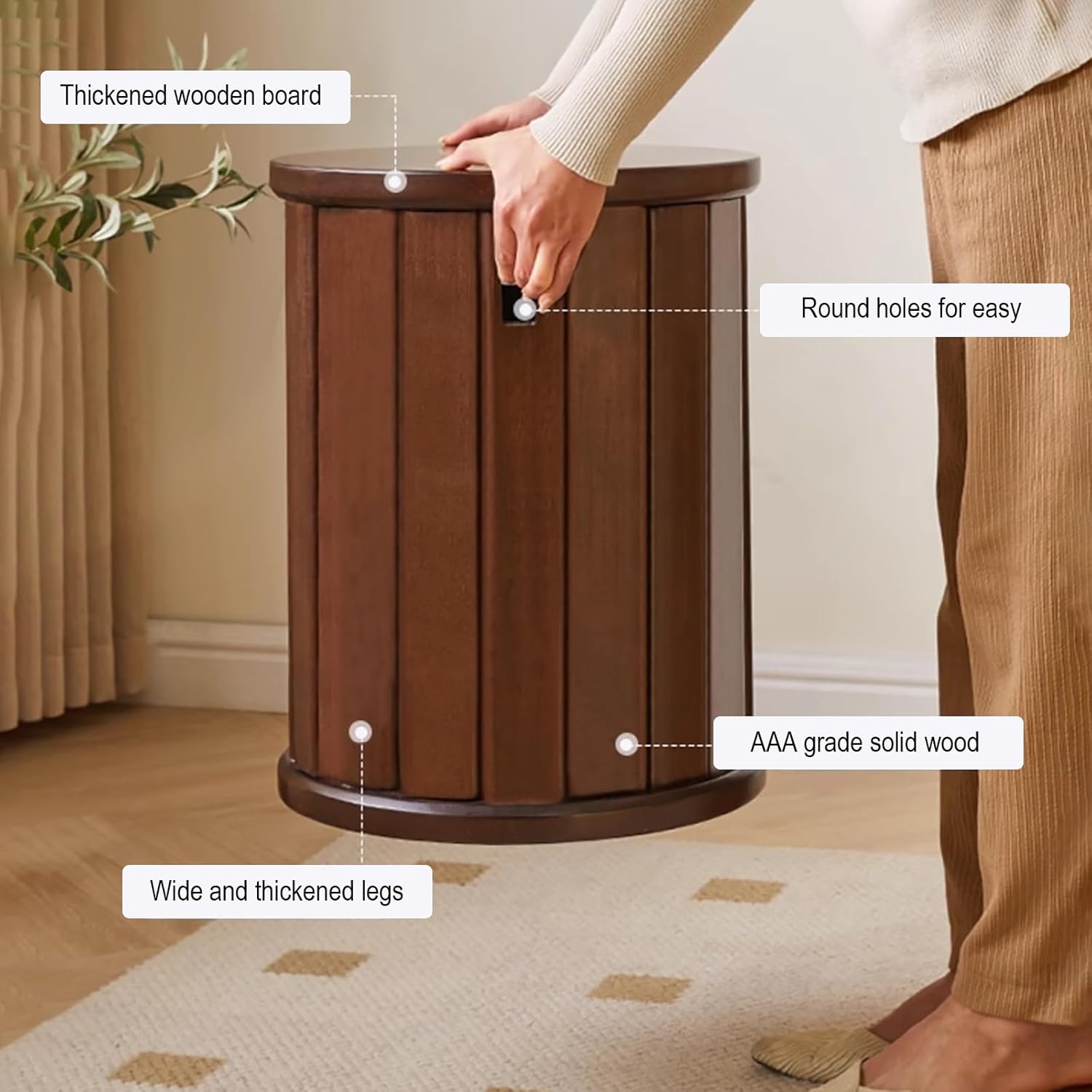 Stacking Chairs Solid Wood Stackable Stools Set of 4,100% Wooden No Installation Side Table Multifunctional Space Saving Bedside Table Night Stand for Bedroom Rustic Wooden Furniture(Brown)