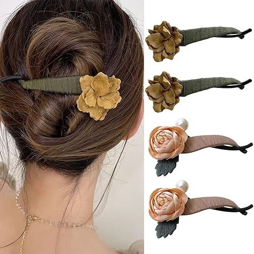 4 pasadores de horquilla de flores, pinzas para el cabello retorcidas con perlas retro para mujeres y niñas, pasadores de pelo antideslizantes,