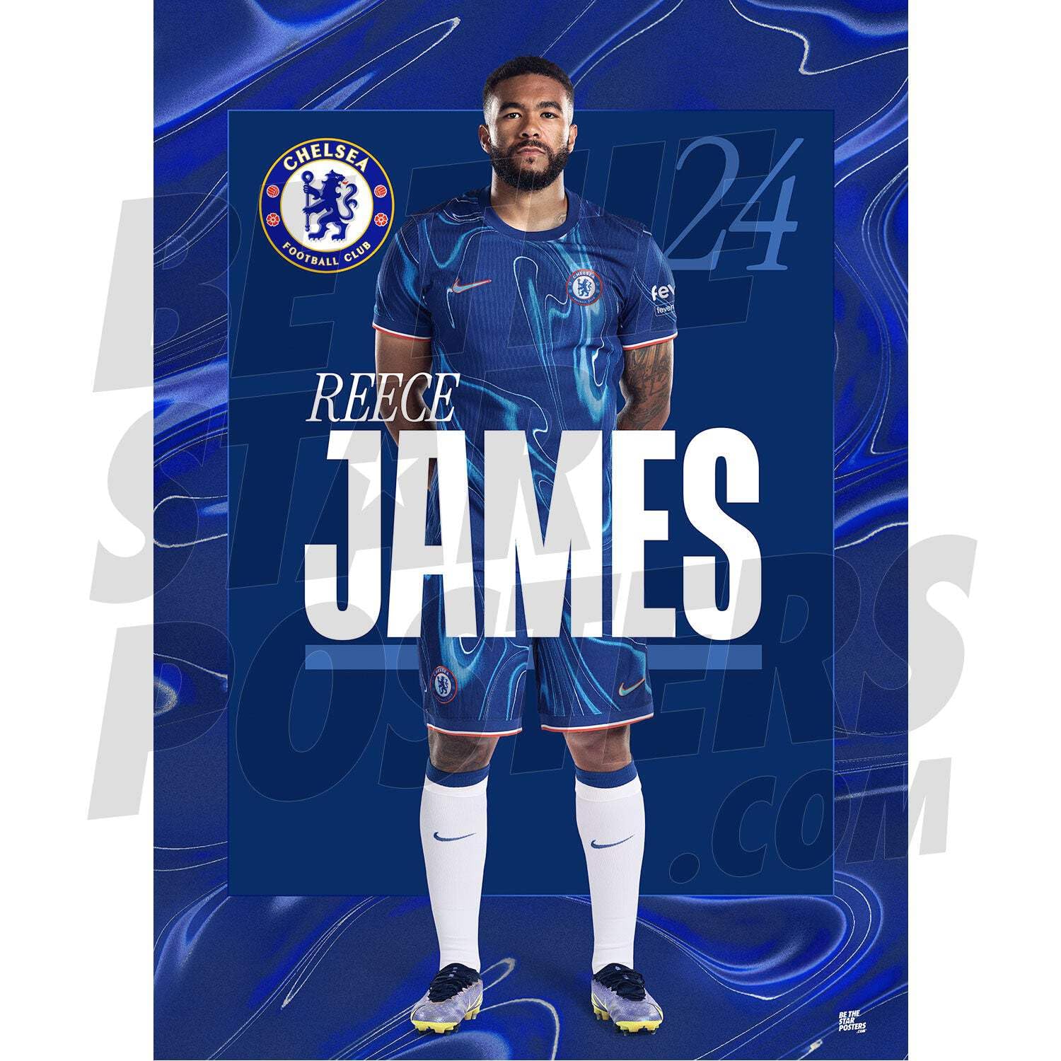 Chelsea FC James 24/25 Headshot Poster Framed A3