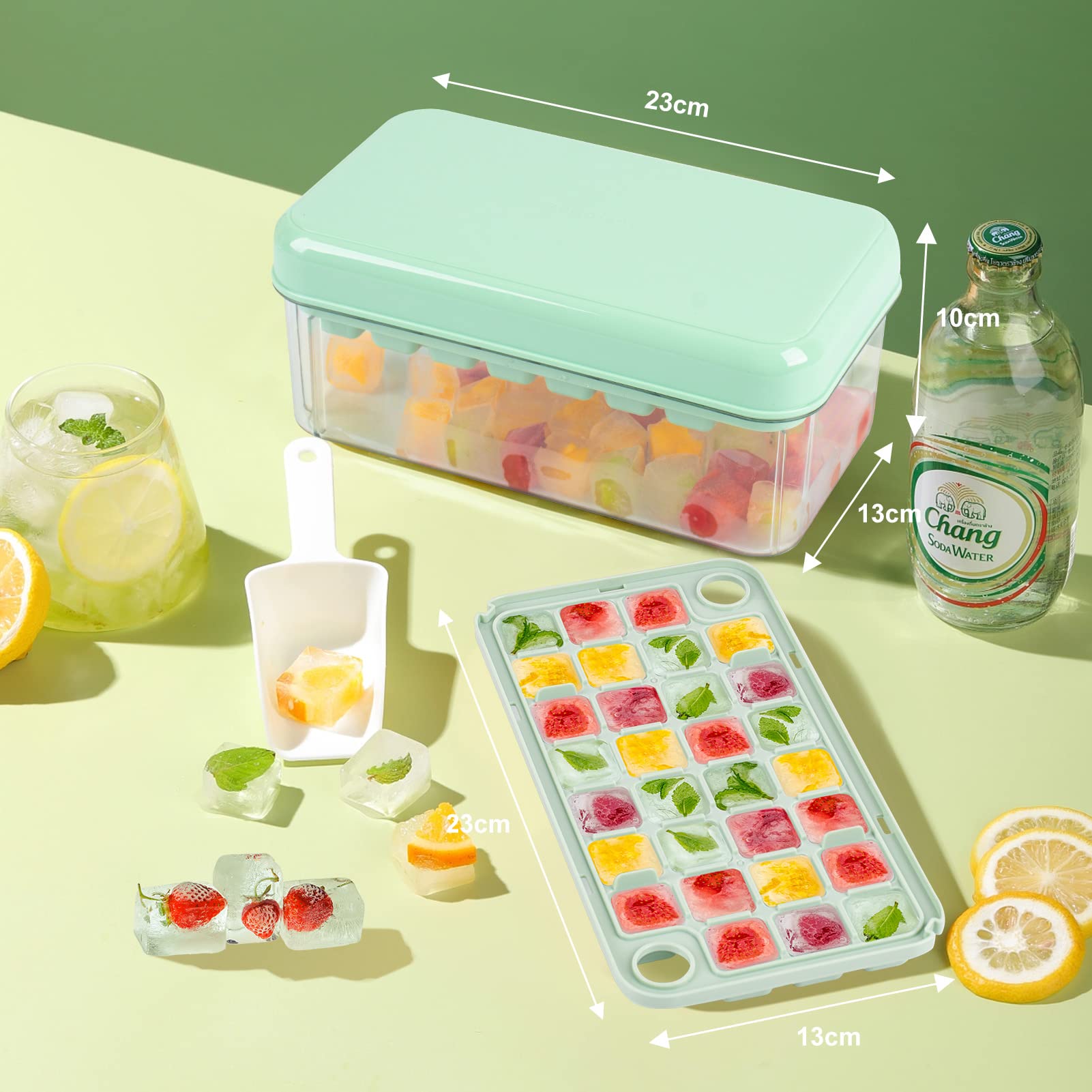 Vassoio per cubetti di ghiaccio con coperchio e bidone, riutilizzabile a 2 strati, portatile, senza BPA, facile rilascio, 48 vassoi per ghiaccio per congelatore, bevande, cocktail, feste (bianco
