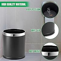 Vista 4 de Cubo de basura de metal 'Invisi-Overlap', papelera de oficina pequeña con parte superior abierta, forma redonda (negro)