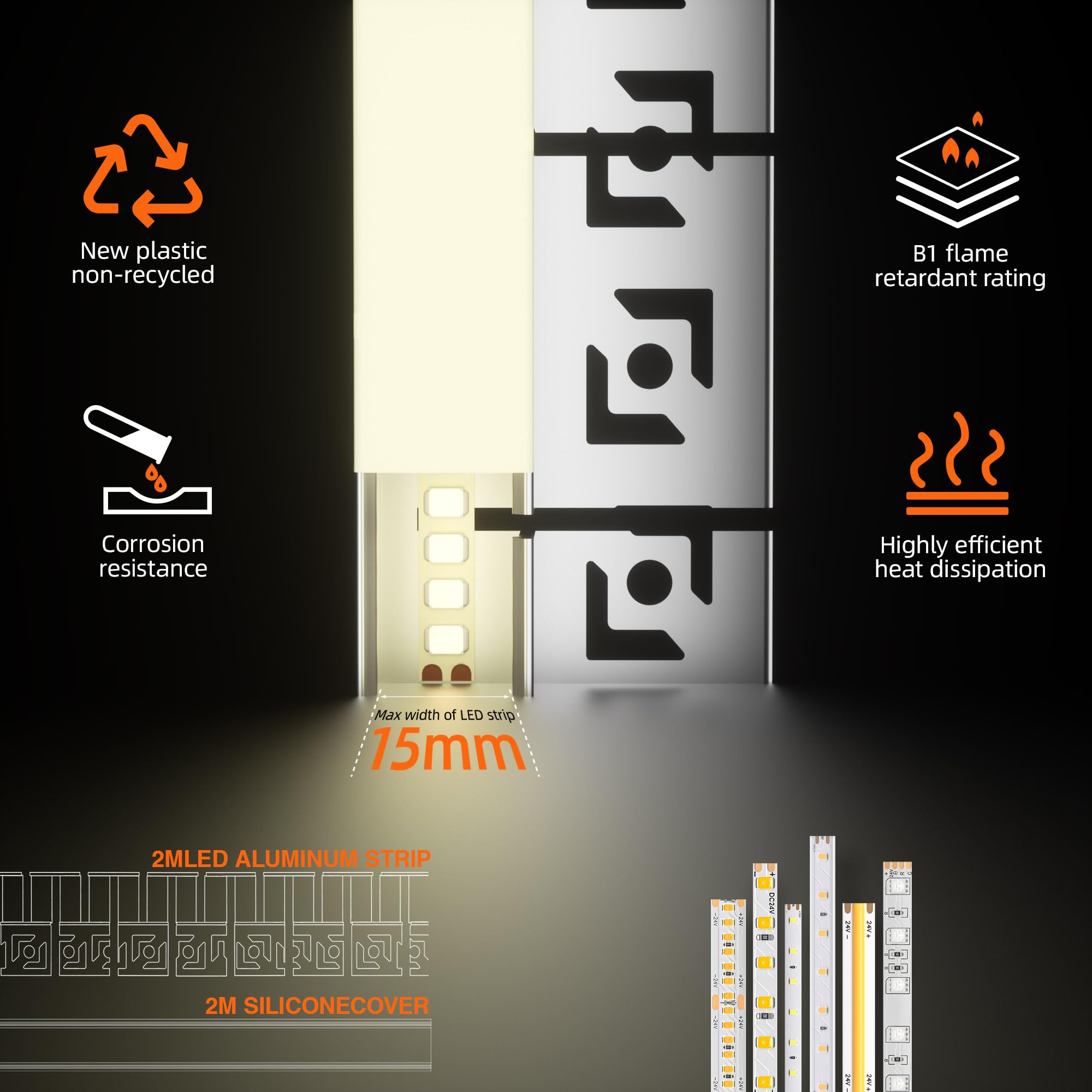 Profil do płytek LED, elastyczny, 2 m × 10 – giętki profil aluminiowy LED, do montażu na sucho, profil podtynkowy 40 x 12,5 mm, do taśm do 15 mm – profil montażowy do sufitu i ściany, krzywizny