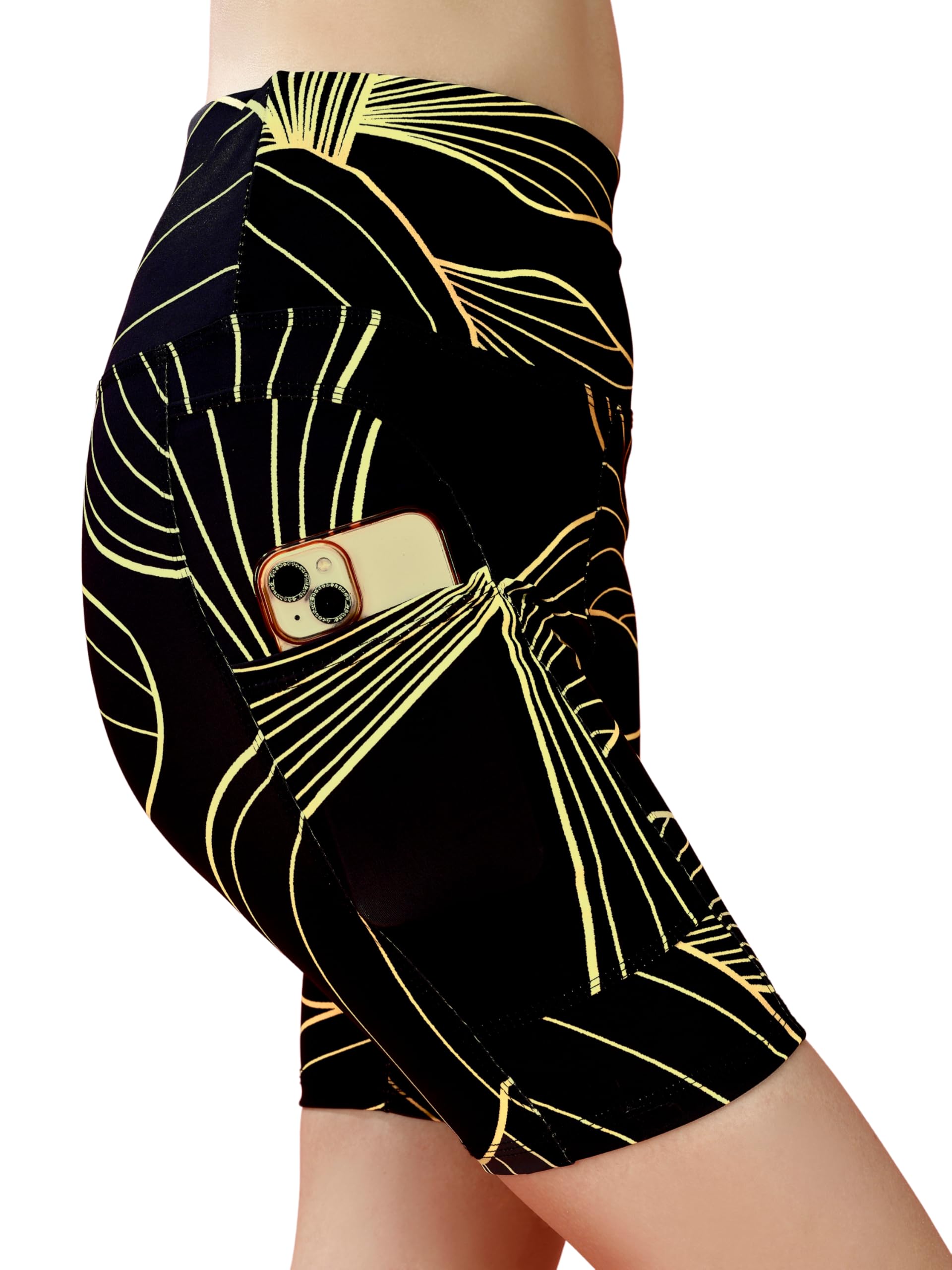 poojaran saree High-Waist Athletic Bike Shorts, Side Pockets, Printed Pattern, for Yoga, Cycling, Workout-picture-1