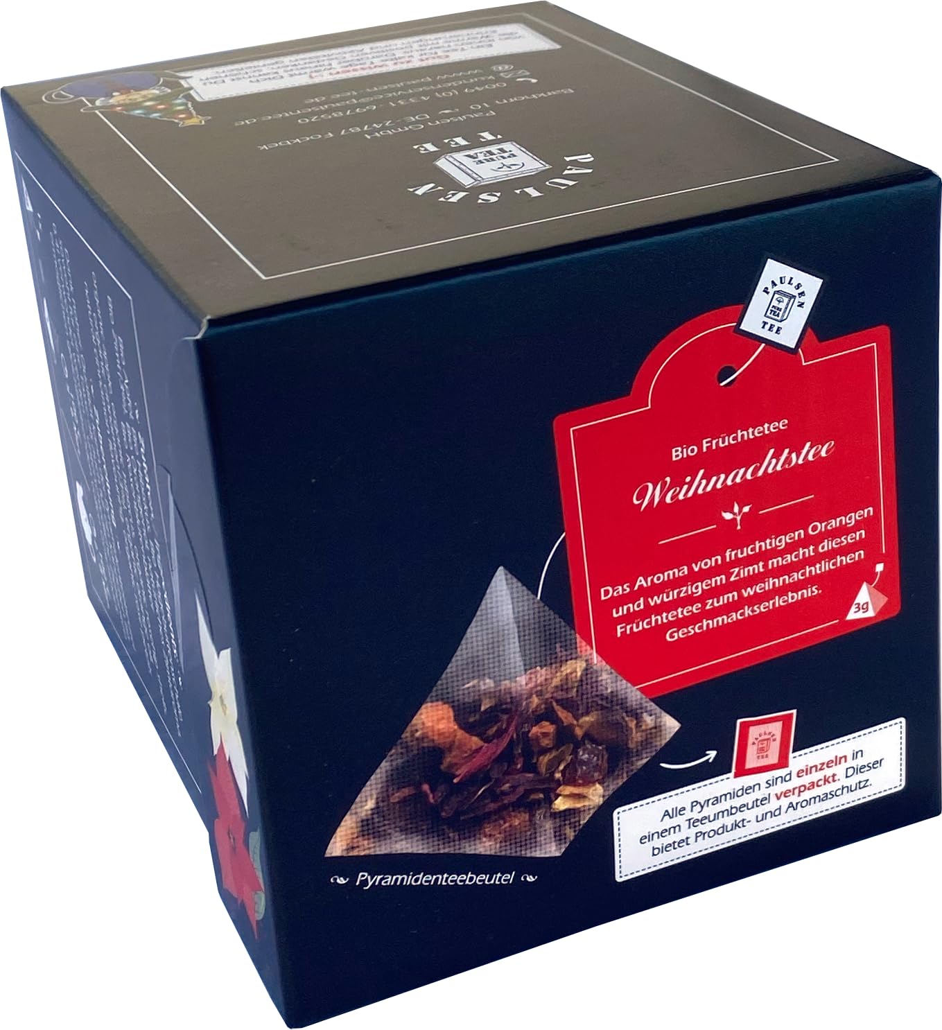 Paulsen - Bio Weihnachtstee - Früchtetee - im Pyramidenbeutel, einzeln kuvertiert - 15 x 3 g pro Faltschachtel- 45g (12er-Pack)
