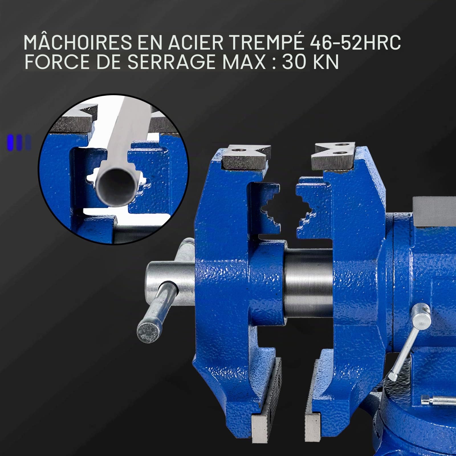 VEVOR Étau d'Établi 152 mm Base Pivotante Polyvalent, Étau en Fonte Ductile Force de Serrage 30 kN, Outil Serrage pour Serrer Fixer la Pièce, 45 x 18 x 25 cm, Qualité Haute Résistance, Bleu