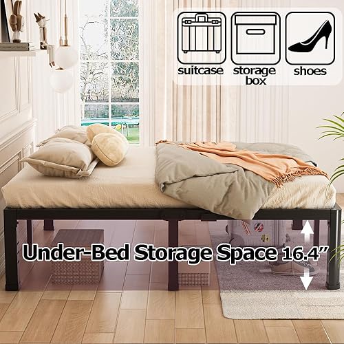 Miniatura 6 de Base de cama metálica de 18 pulgadas, tamaño Queen, con patas de esquinas redondas, listones de acero de alta resistencia de 3500 LBS, compatible