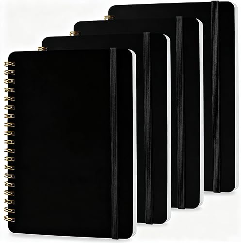 4 Pz Cuaderno en Espiral, Cuaderno Diario en Espiral, Cuadernos para Trabajo, Toma de Notas, Escuela, Cuadernos Pequeños con Correa, Cuadernos Negro