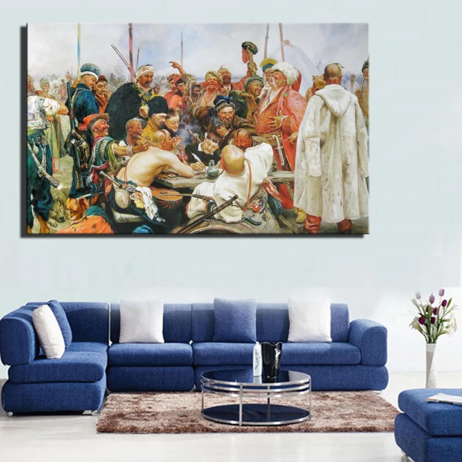 ytonghao Nordic Style Russian Famous Painting By Repin Zaporoge's Cossack replied to a letter from the sultan Canvas Paintings 60x90cm Frameless