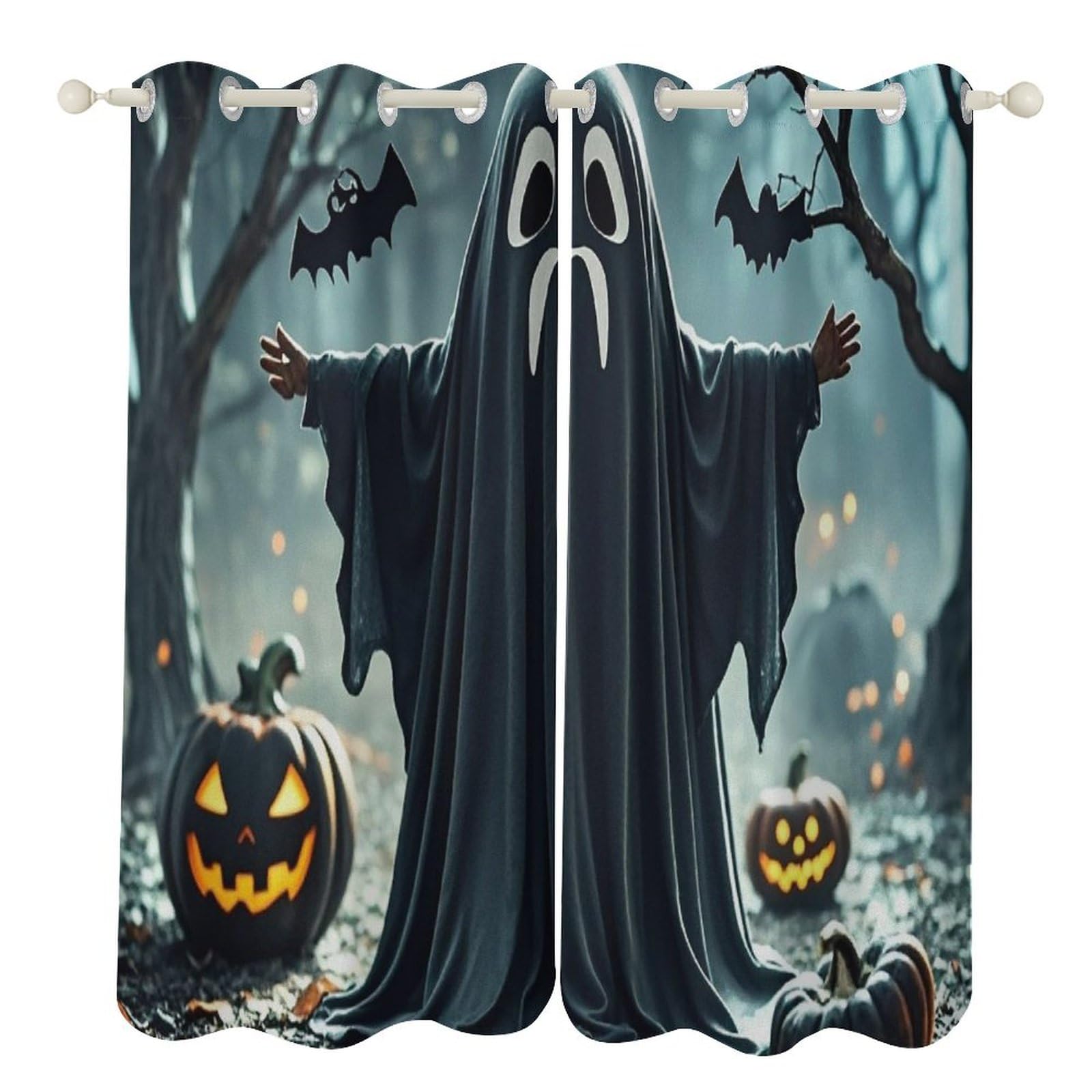 Rideaux occultants Halloween noirs et fantômes 132x182 cm isolants pour salon