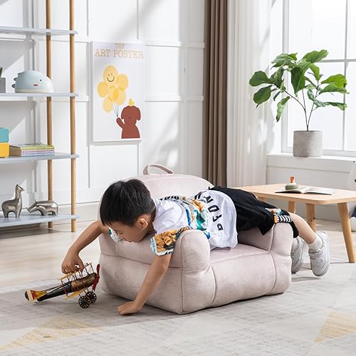 Miniatura 4 de Aursrenty Puf de tela de terciopelo, cómodo puf de felpa suave con asa de transporte superior, puf para niños y niñas, adolescentes P-Ink