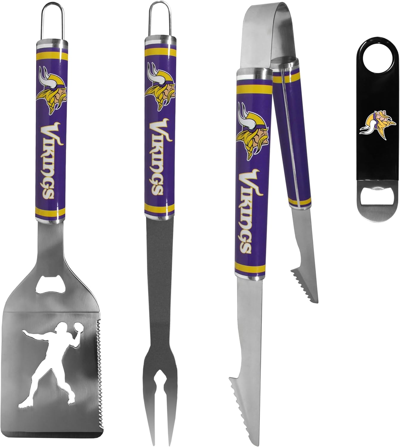 Siskiyou NFL Minnesota Vikings 3 pc Steel Logo BBQ Tools w/Bottle Opener, One Size, Team Colors