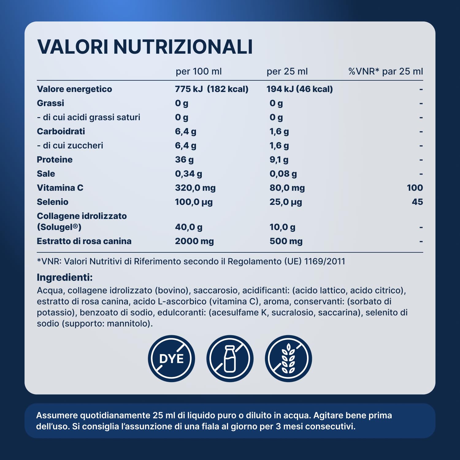 alfa peptide collagene, collagene premium, vitamina C, selenio, estratto di rosa canina 50 flaconi da 10.000 mg di idrolizzato di collagene SOLUGEL con peptidi bioattivi