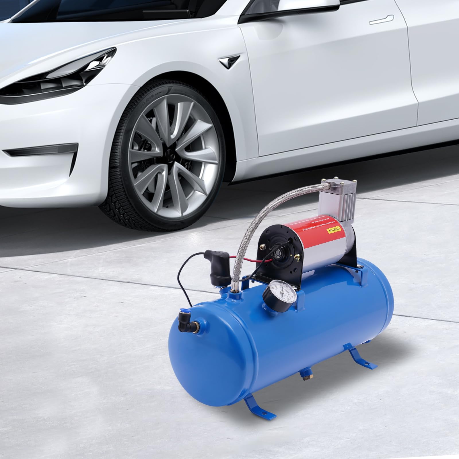 Compressore d'aria da 12 V con serbatoio da 6 L, compressore d'aria per auto, sistema di compressore d'aria integrato, 100 psi, per clacson d'aria, gonfiaggio pneumatici, camion, SUV, ecc.