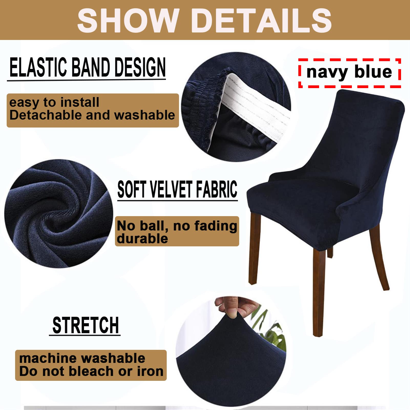 XGANGM Velvet Stretch Wingback Armchair Cover Slipcover 1/6/2/4 Piece Curved Back Accent Side Chair Protector Cover for Dining Room Home Decor etc Machine Washable,Royal Blue,1PCS
