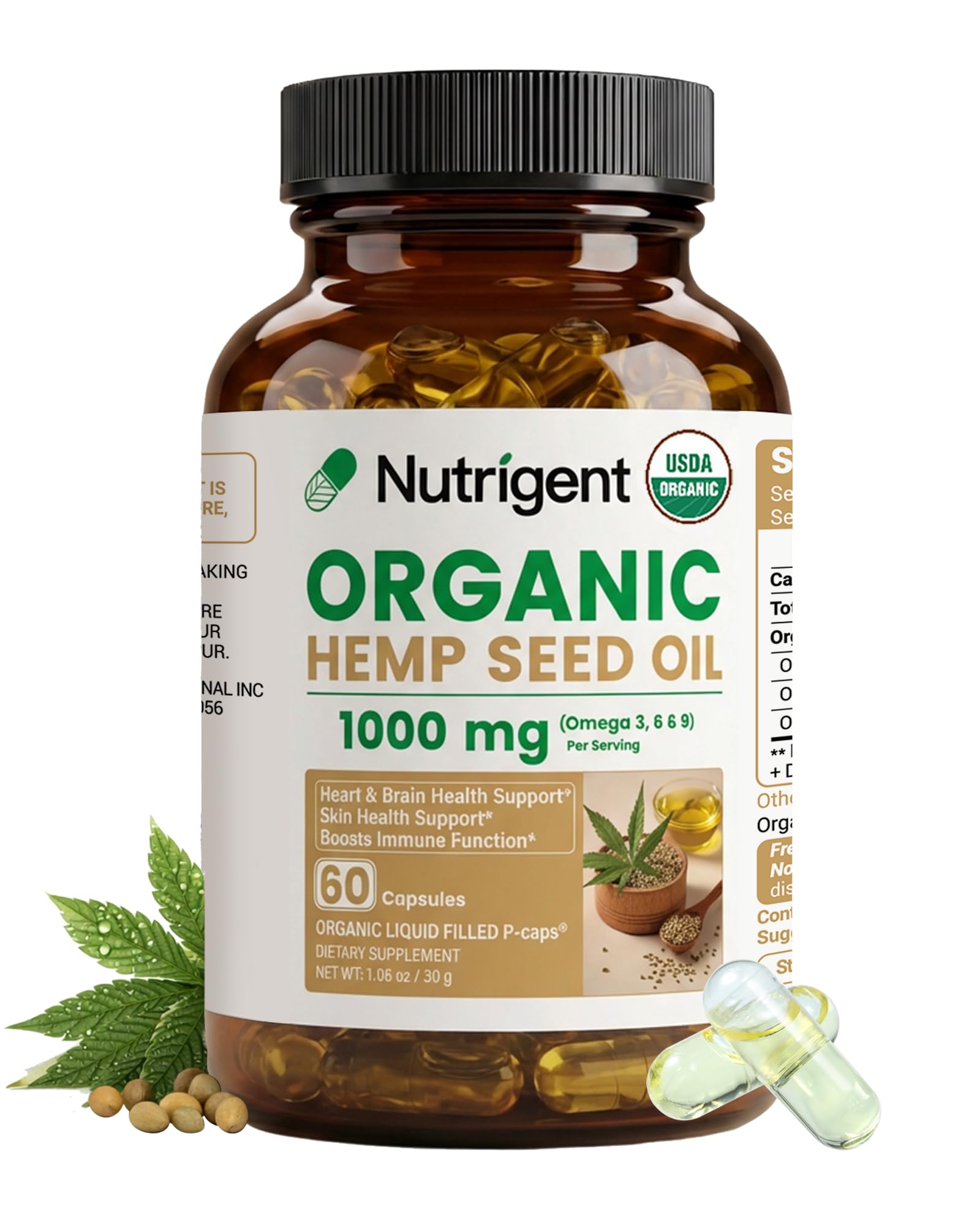 USDA Organic Hemp Seed Oil 1000mg Plant-Based Liquid Capsules