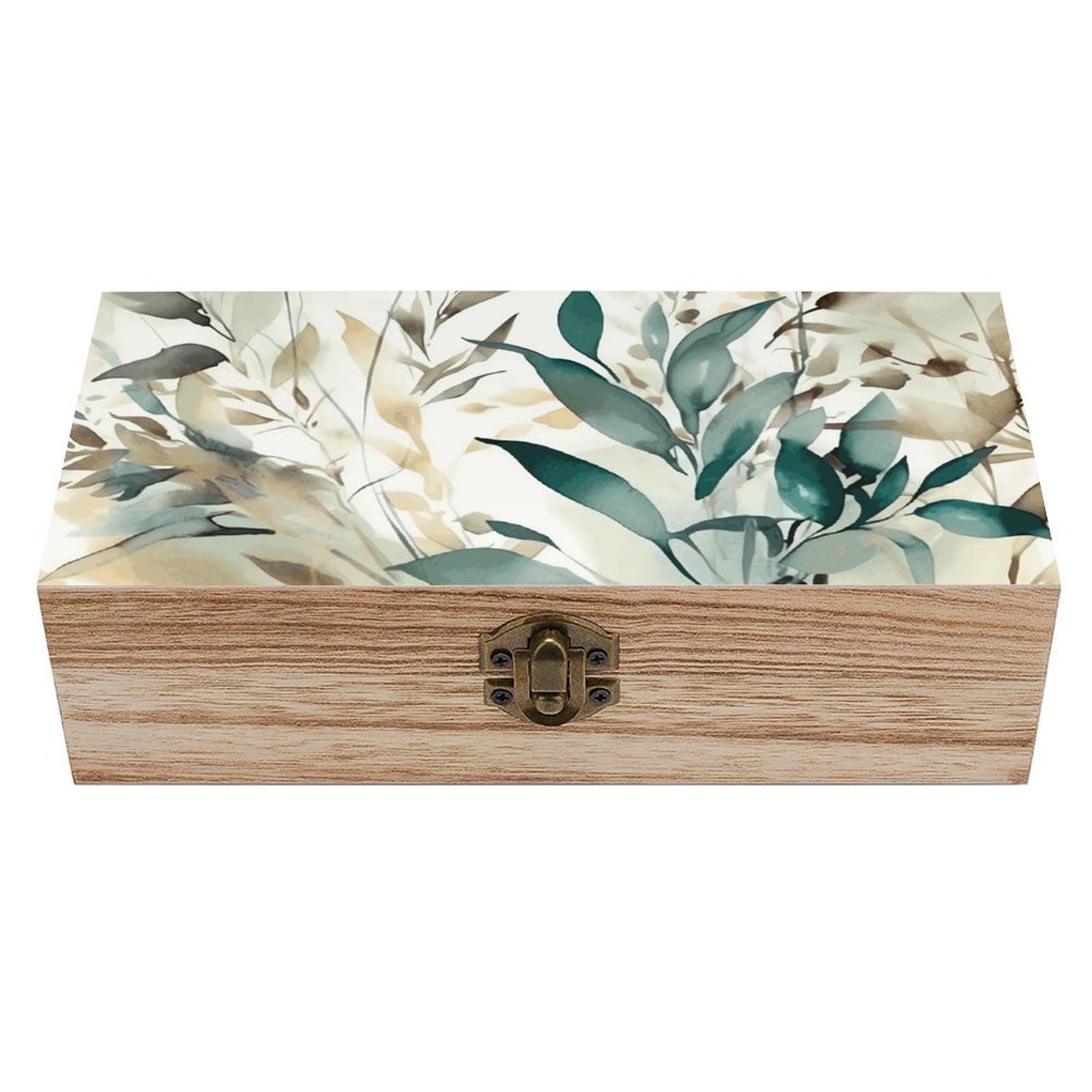 Oudrspo Leaves Wooden Keepsake Box Decorative Memory Storage Box with Hinged Lid Small Jewelry Keepsake Boxes for Storing Gift Pictures Letters Time Capsule
