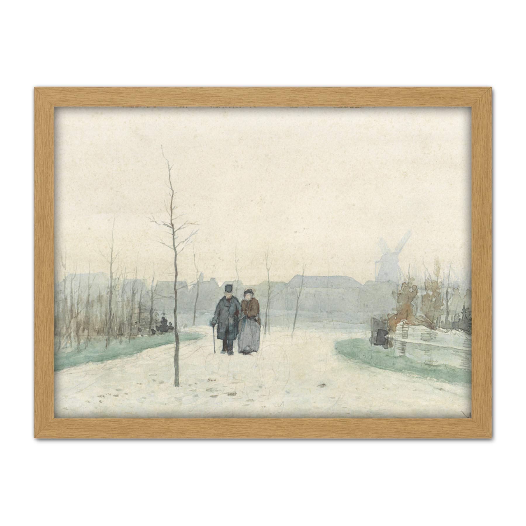 Artery8 Anton Mauve Old Couple In Park Artwork Framed Wall Art Print 18X24 Inch
